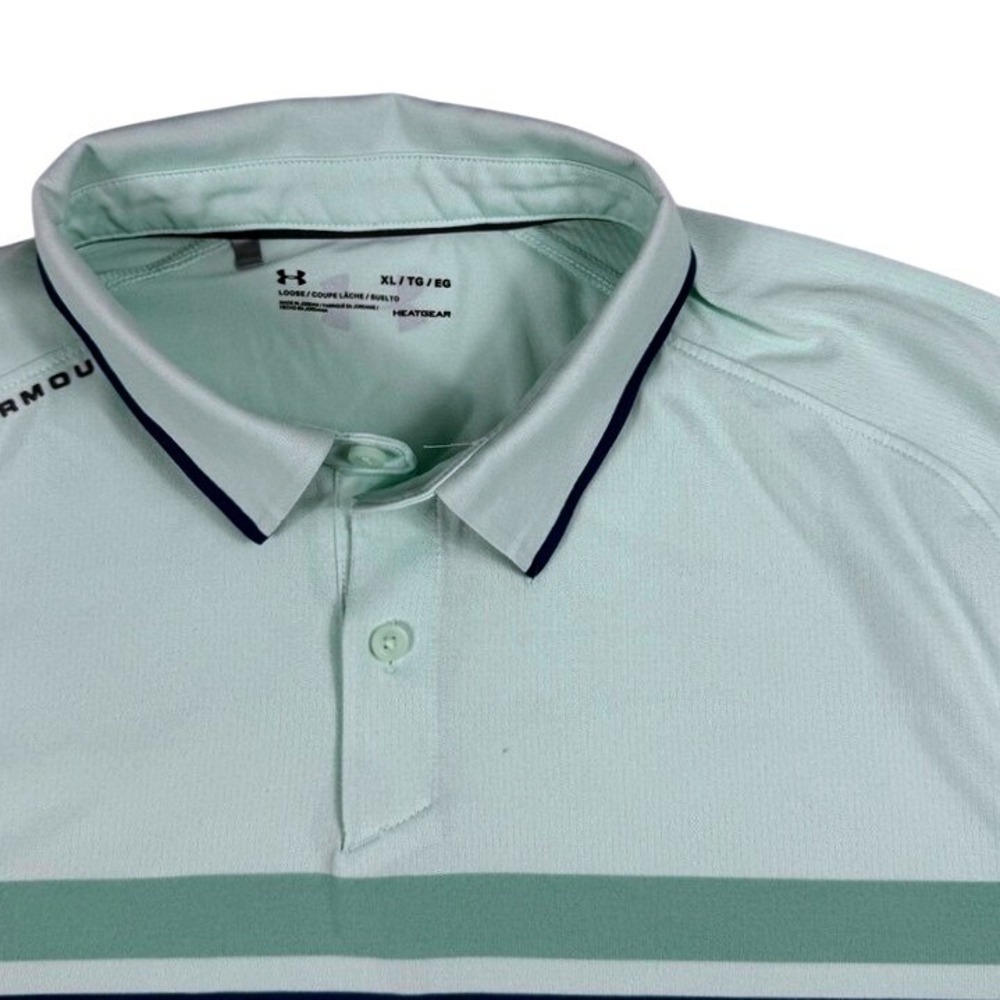 Under Armour HeatGear Polo Shirt Mint Green Striped Loose Fit Mens XL